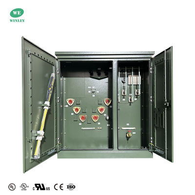 Dreiphasiger, auf einem Sockel montierter, ölimmersierter Leistungstransformator für die Stromverteilung, 150 kVA, 12470 V auf 208 V, ANSI-IEEE-Standards mit UL-Zertifikat